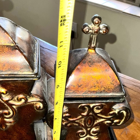 Beautiful Metal Rustic/Tuscany Style Cross Canisters &/or Decor on 4 Legged Base - Picture 5 of 9